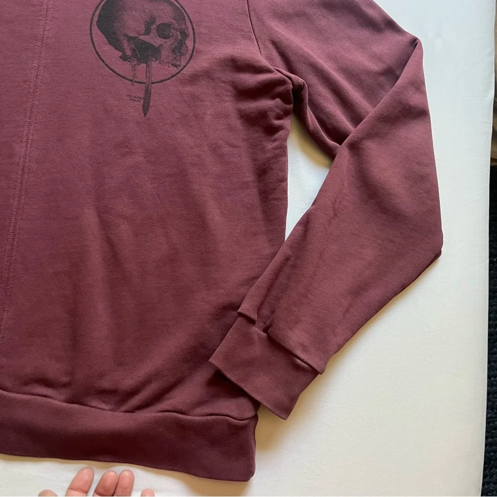 KOMAKINO maroon burgundy skull print graphic crew neck pullover‎ sweater